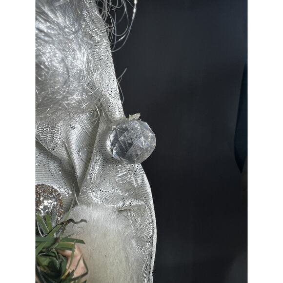 Vintage Father Christmas Tree Topper Santa Porcelain Head Hands Silver Crystal - Picture 10 of 16